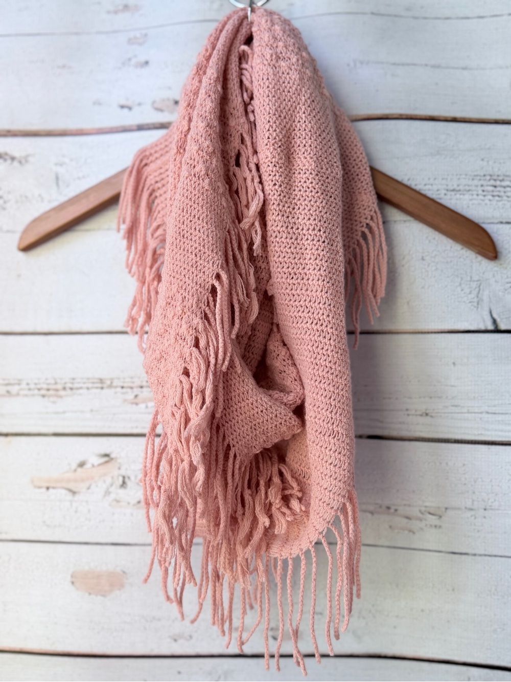 Soft Fringe Knit Scarf - Blush Pink